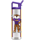 LSU 22oz mascot bottle by gametimesidekicks featuring LSU logo and mascot design on a clear plastic water bottle.