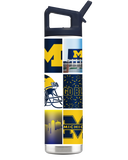 Michigan 22oz College Vault Bottle by gametimesidekicks, featuring a white bottle with Michigan Wolverines logo and design.