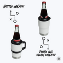 a bottle of soda and a cup with a handle