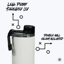 a white and black water bottle with a black lid