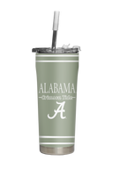 Alabama Straw Tumbler Sage ProGloss by gametimesidekicks, featuring a green straw tumbler with a glossy finish and Alabama team logo.