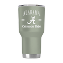 Alabama 30oz Tumbler Sage ProGloss by gametimesidekicks, featuring a glossy green finish and durable stainless steel design.