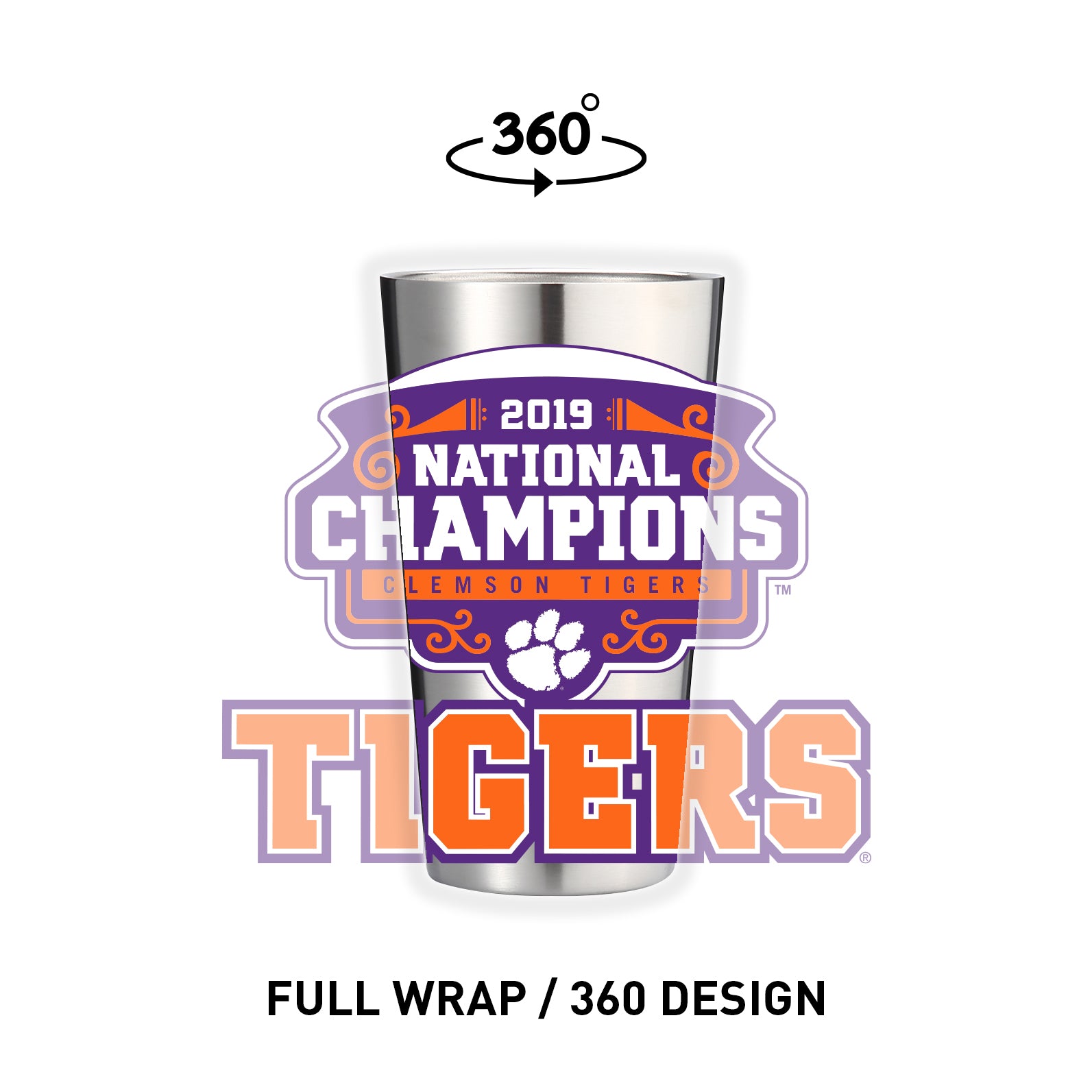 Clemson 16oz Stainless Pint 2019 National Champs