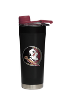 Florida State stainless steel shaker bottle with barbell design, ideal for fitness and hydration, by gametimesidekicks.