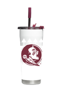 Florida State ProGloss straw tumbler featuring FSU logo in white and garnet colors, with a clear straw and glossy finish.