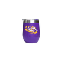 LSU 12oz stemless tumbler with retro logo wrap by gametimesidekicks, featuring LSU team colors and design.