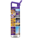 LSU 22oz College Vault Bottle by gametimesidekicks, featuring LSU logo and white design on a clear 22-ounce water bottle.