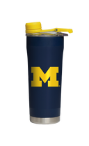 Michigan stainless steel shaker bottle with barbell design by gametimesidekicks, featuring a sleek, durable drink container for fitness use.