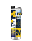 Michigan 22oz College Vault Bottle by gametimesidekicks, featuring a clear plastic bottle with Michigan Wolverines logo and team colors.