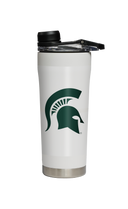 Michigan State stainless steel shaker bottle with barbell design, ideal for protein shakes and fitness hydration.