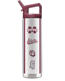 Mississippi State 22oz mascot bottle in white with team logo, featuring a back view and durable sports drink design.