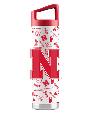 Nebraska 22oz White All Over Bottle