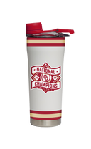 White Oklahoma Baseball National Champs shaker bottle by gametimesidekicks with team logo and text, used for drinks and protein shakes.