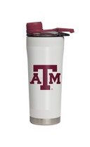 Texas A&M stainless steel shaker bottle with barbell design, ideal for fitness and protein shakes, by gametimesidekicks.