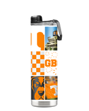 Tennessee 22oz College Vault bottle by gametimesidekicks, featuring a white design and stainless steel cap on a clear bottle.