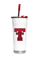 Texas Tech ProGloss straw tumbler by gametimesidekicks featuring a clear straw and Texas Tech logo design.