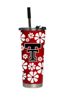 Texas Tech straw tumbler with retro floral design, featuring a straw for on-the-go hydration by gametimesidekicks.