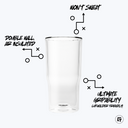 a glass of water labeled with the names of its ingredients