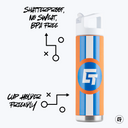 a blue and white tube with a white and orange stripe on it