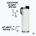 a white water bottle with a black lid