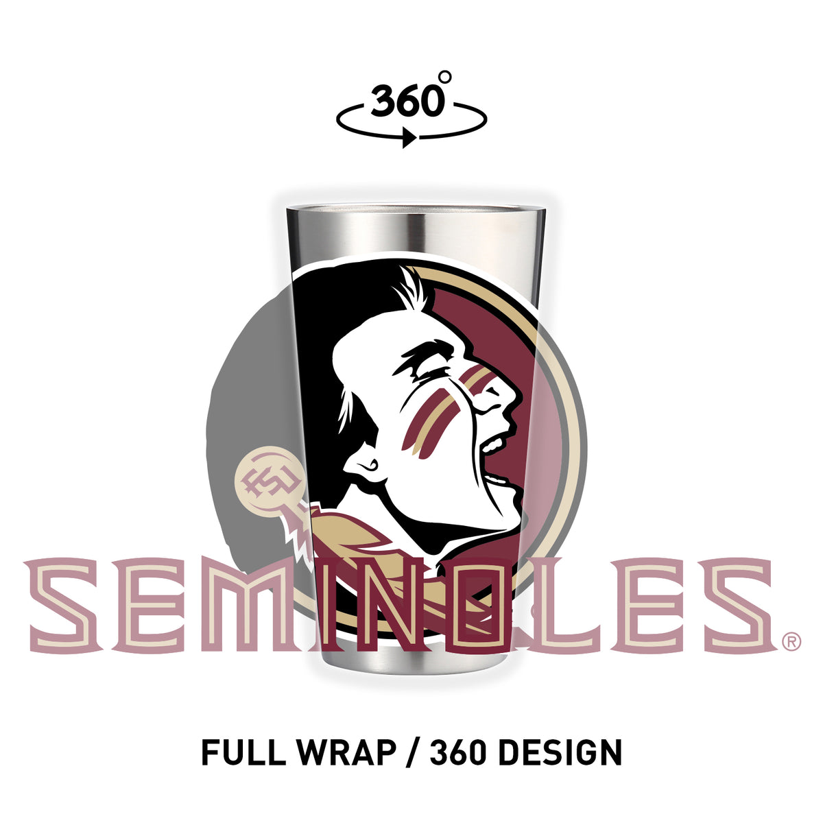 Gametime Sidekicks Seminole Logo Design 30oz Stainless Steel