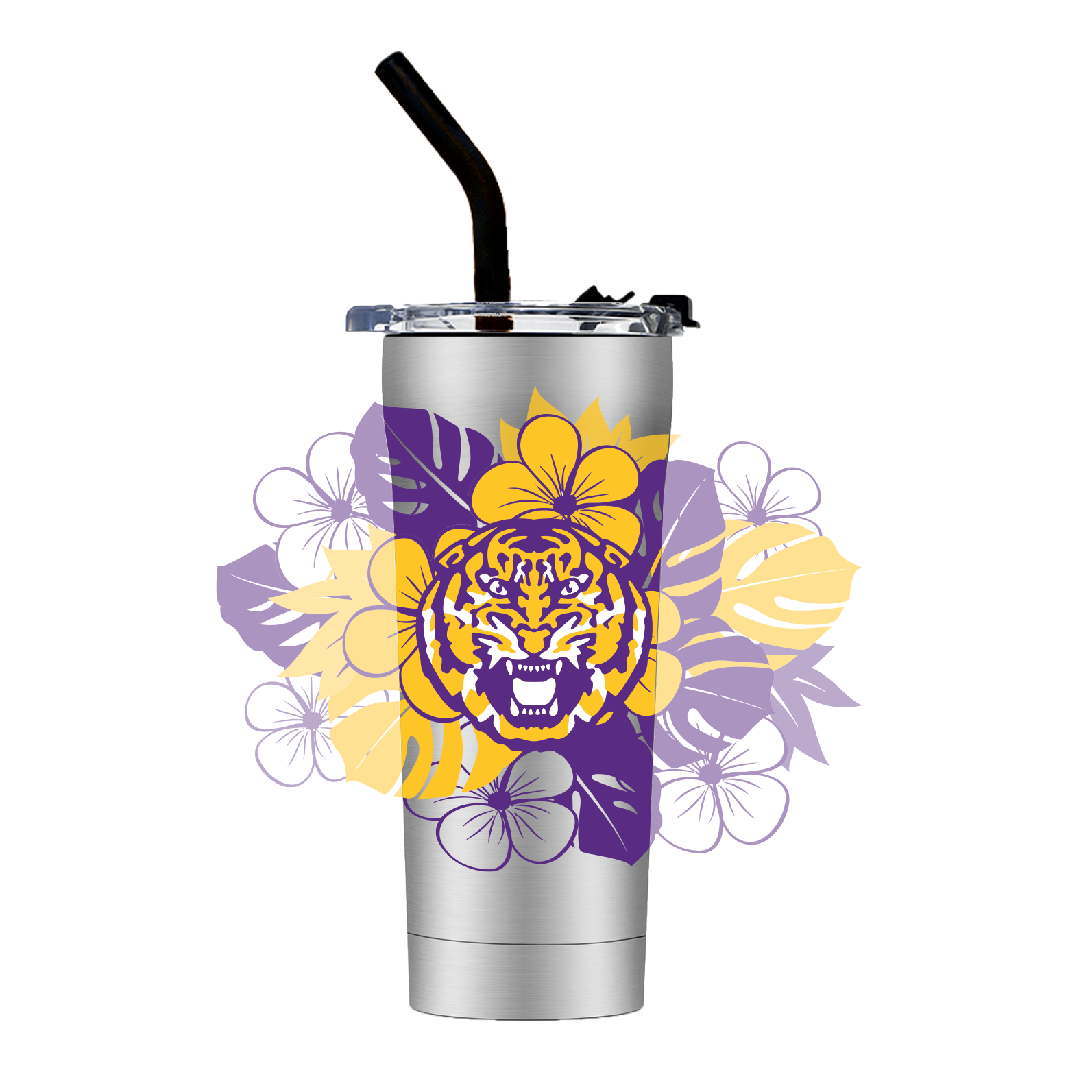 LSU Straw Floral Tumbler