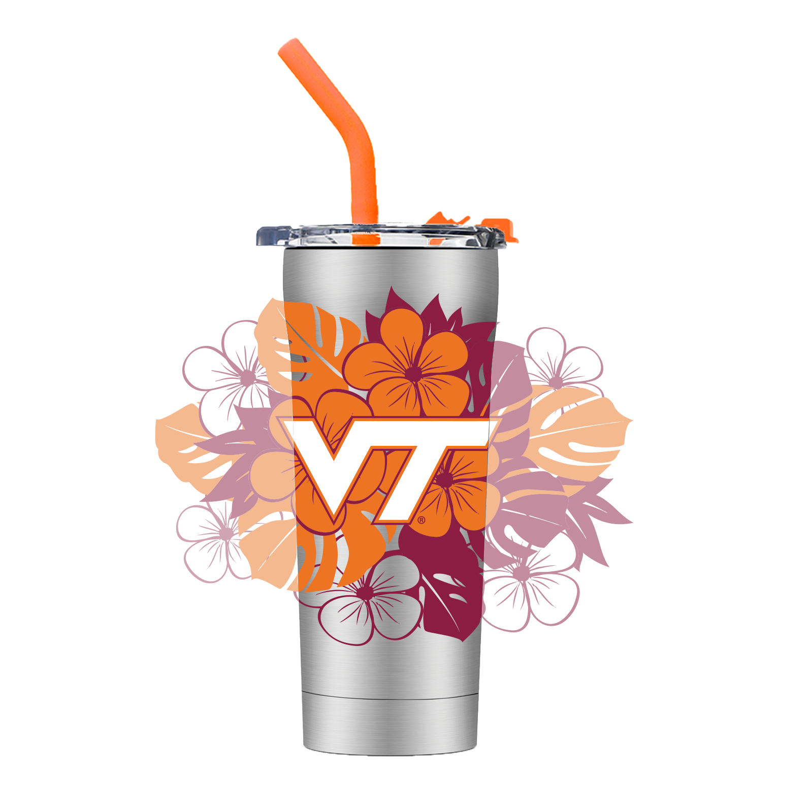 Virginia Tech Straw Floral Tumbler