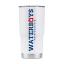 White 20oz Waterboys tumbler by gametimesidekicks, featuring a sleek design with a straw and lid for on-the-go hydration.