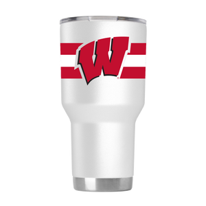 Wisconsin 30oz White Tumbler with Stripes